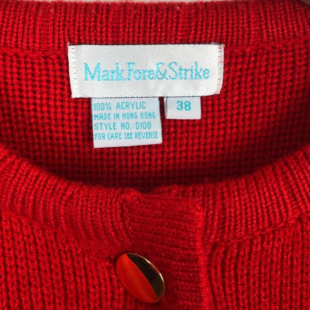 VTG Mark Fore & Strike Cardigan Sz 38 Red Acrylic Gold Buttons Pockets Sweater - Picture 3 of 9